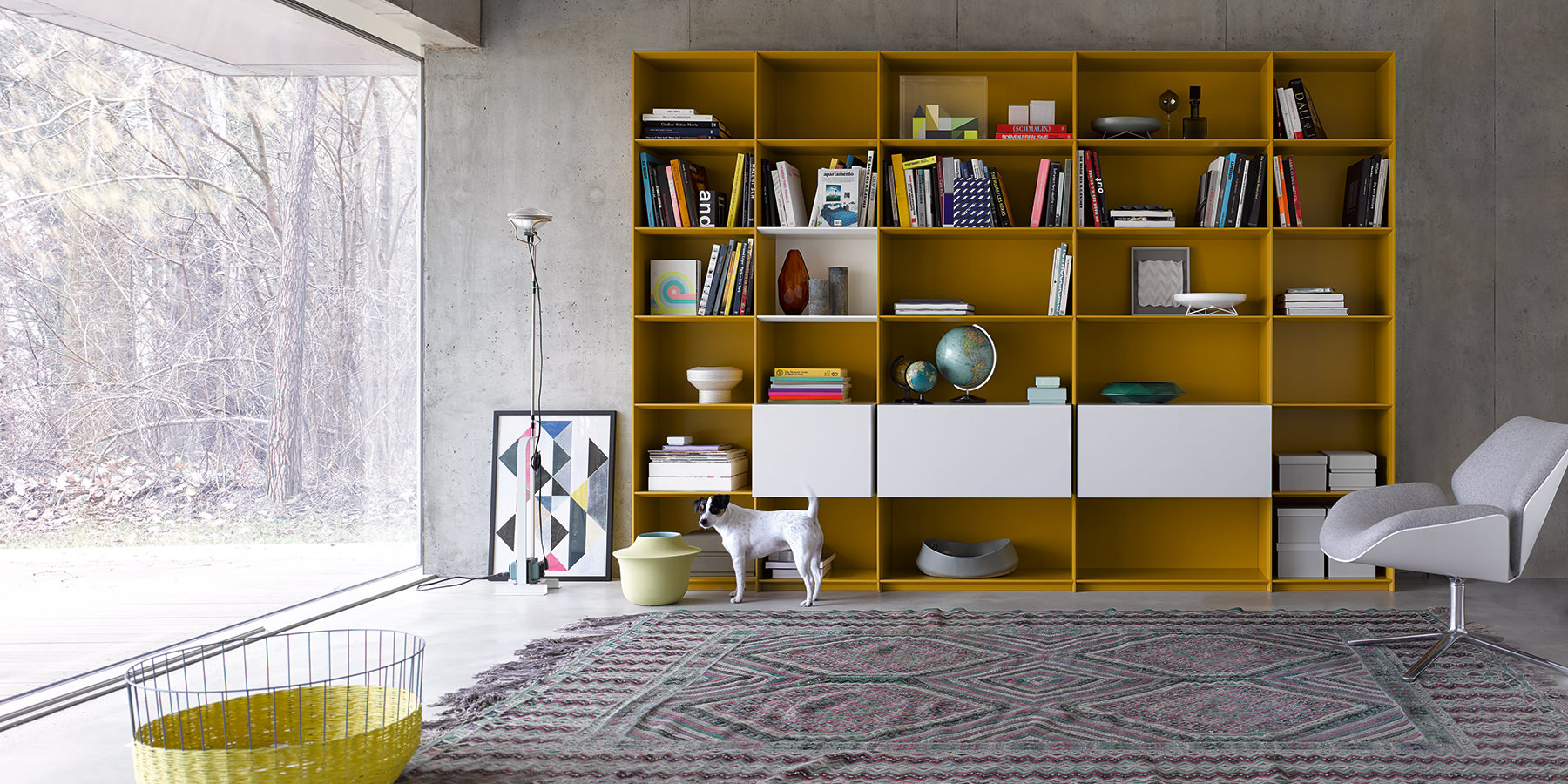 grid Regalsystem bodenstehend als Bücherregal